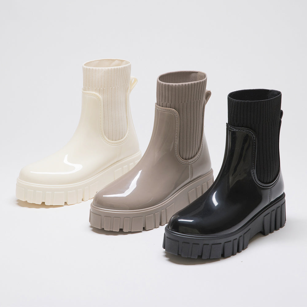 Trendy Style · Ribbed Sole Knit Short Rain Boots
