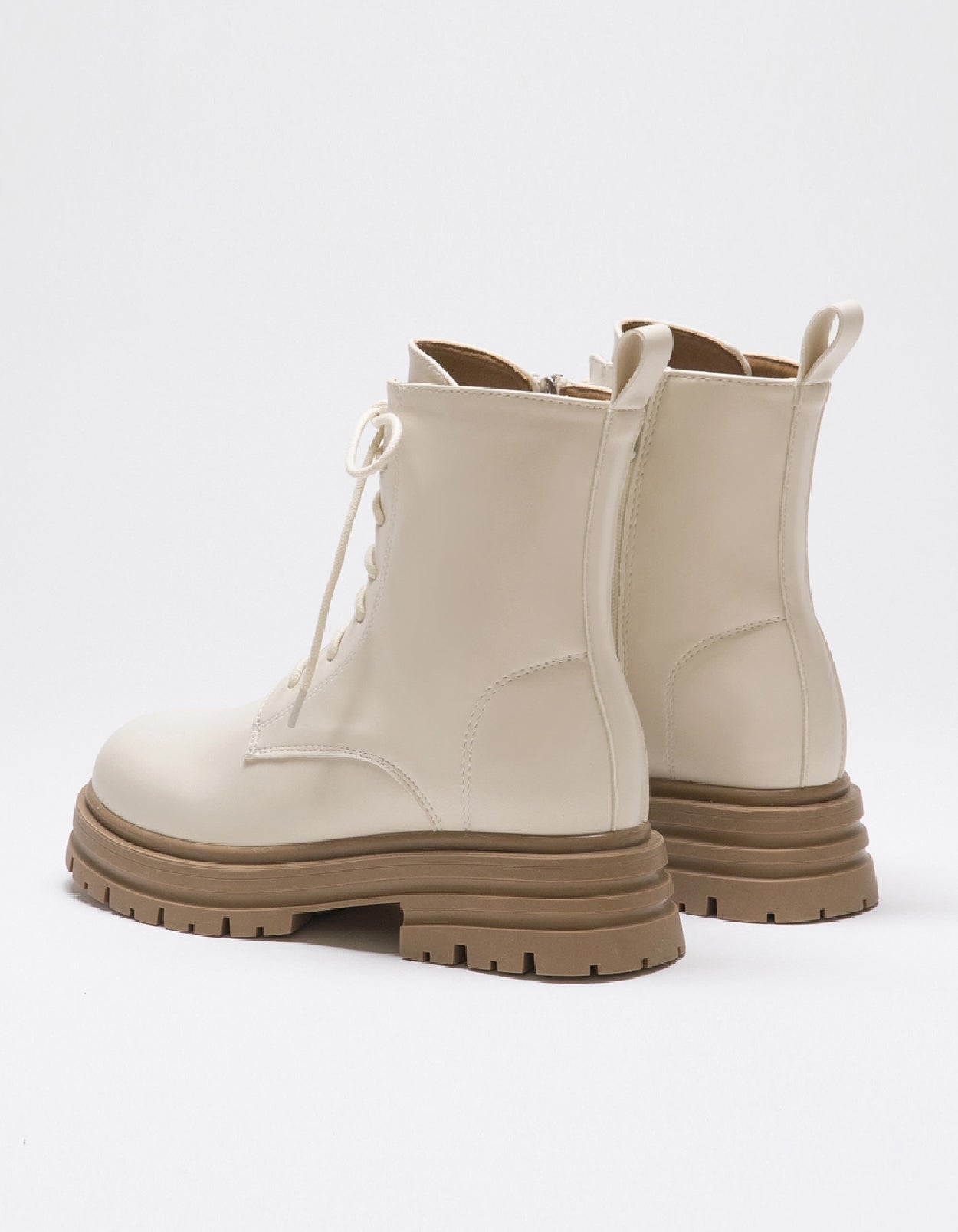 Bold & Cool | Chunky Round-Toe Lace-Up Boots (Beige)