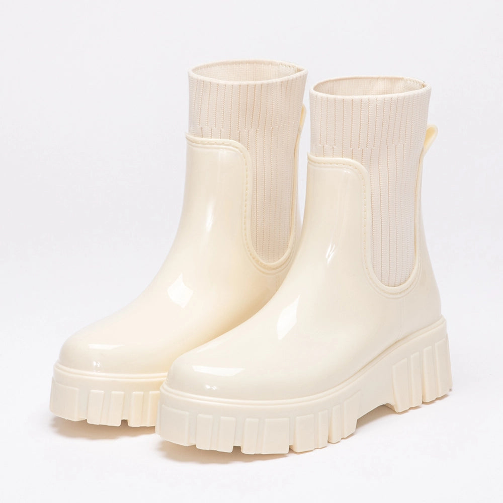 Trendy Style · Ribbed Sole Knit Short Rain Boots