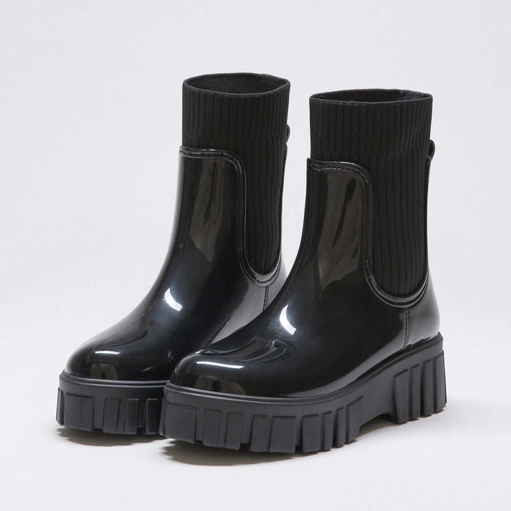 Trendy Style · Ribbed Sole Knit Short Rain Boots