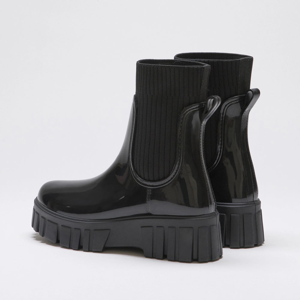 Trendy Style · Ribbed Sole Knit Short Rain Boots