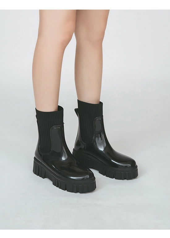 Trendy Style · Ribbed Sole Knit Short Rain Boots