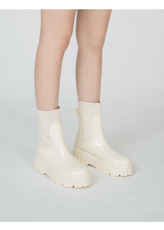 Trendy Style · Ribbed Sole Knit Short Rain Boots