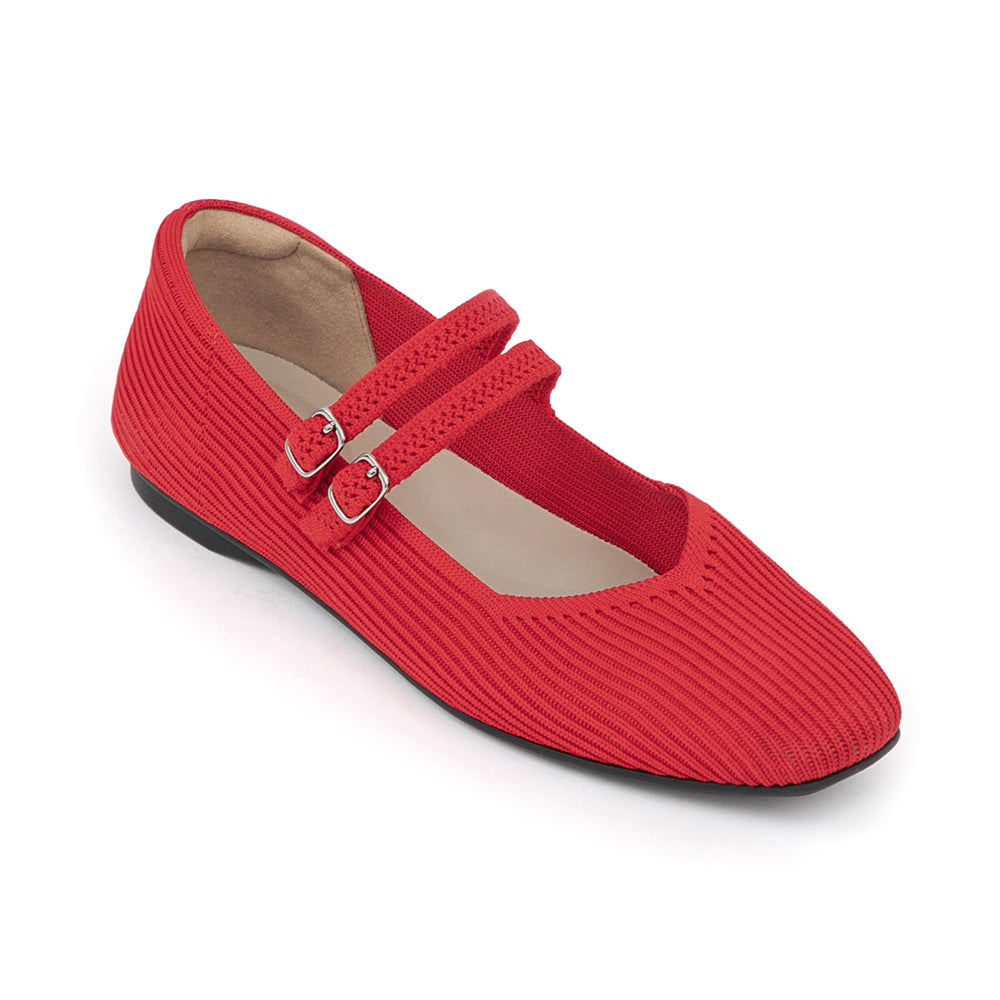 3D Zero-Feel CloudKnit Shoes | Double-Strap Square-Toe Mary Jane Flats