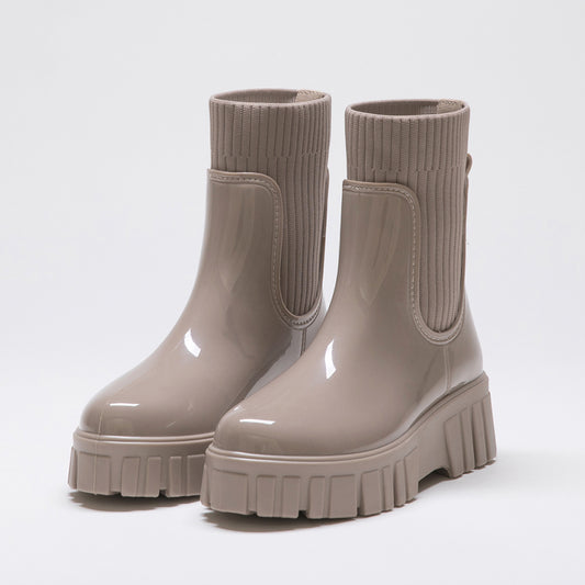 Trendy Style · Ribbed Sole Knit Short Rain Boots