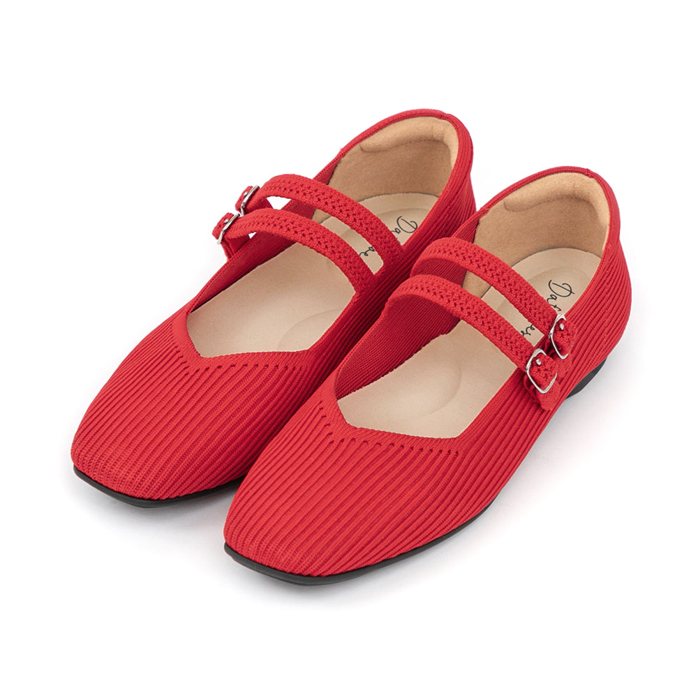 3D Zero-Feel CloudKnit Shoes | Double-Strap Square-Toe Mary Jane Flats
