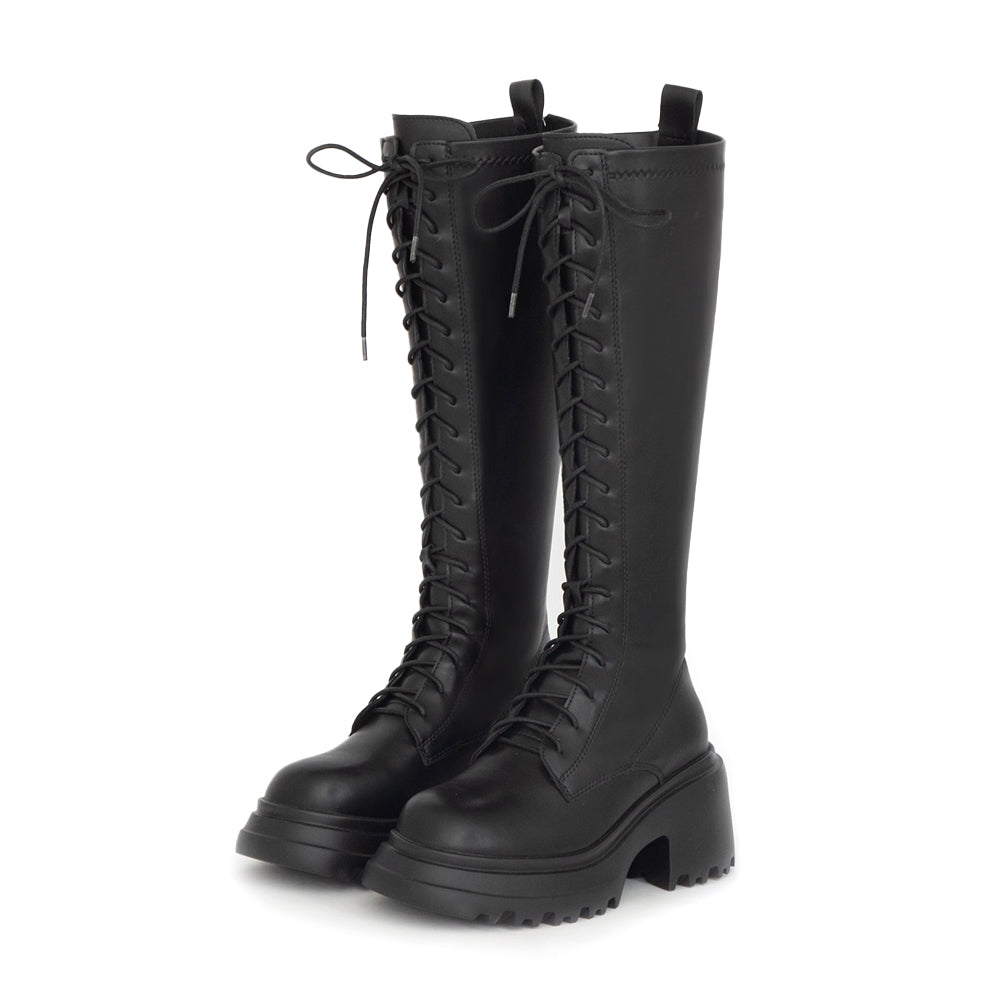 K-pop Inspired | Lightweight Platform Lace-Up Long Boots