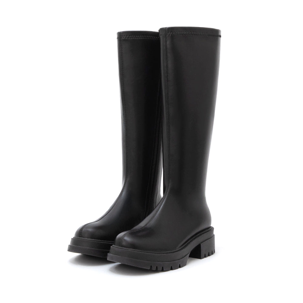 [Wide Calf] K-Pop Vibes | Minimalist Slim-Fit Platform Long Boots