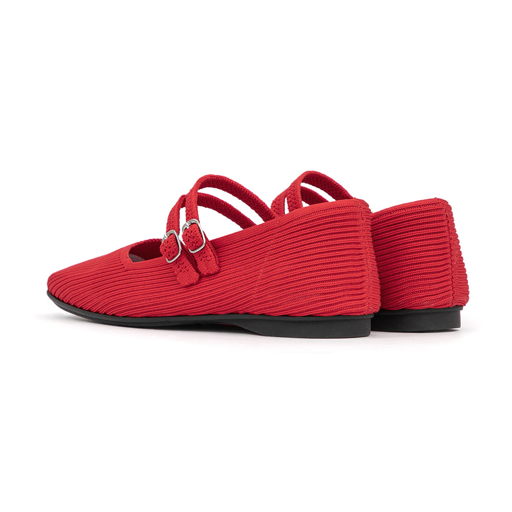 3D Zero-Feel CloudKnit Shoes | Double-Strap Square-Toe Mary Jane Flats