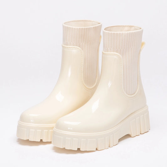 Trendy Style · Ribbed Sole Knit Short Rain Boots