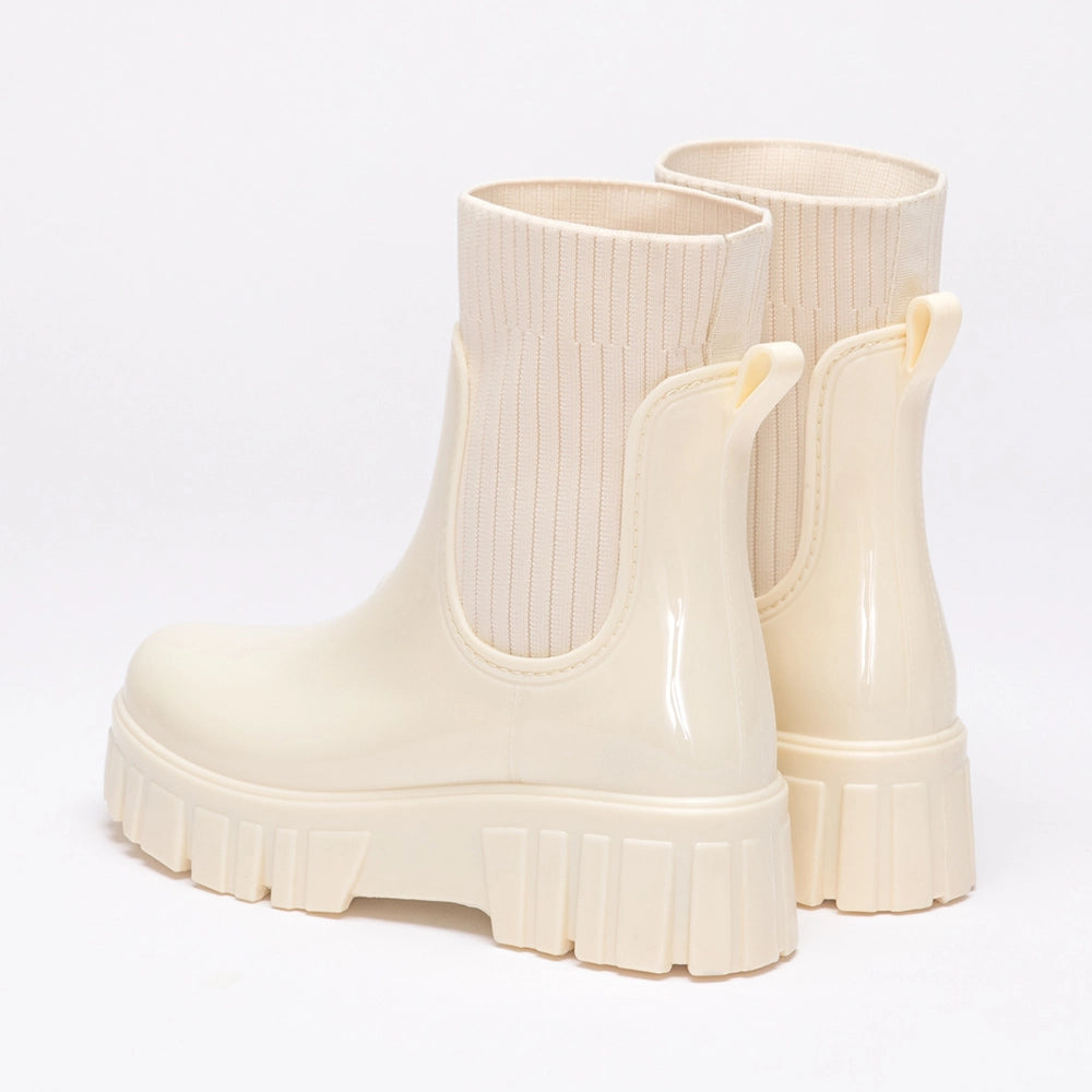 Trendy Style · Ribbed Sole Knit Short Rain Boots