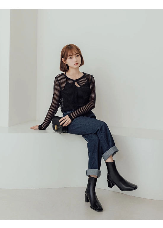 Minimalist Square-Toe Slim Fit Heeled Boots