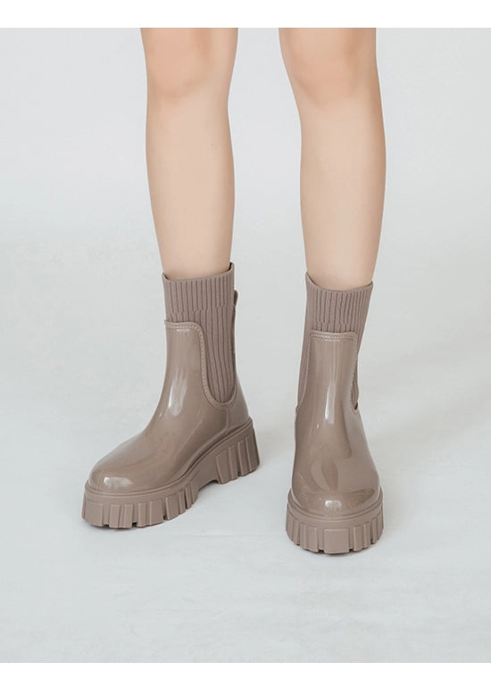 Trendy Style · Ribbed Sole Knit Short Rain Boots