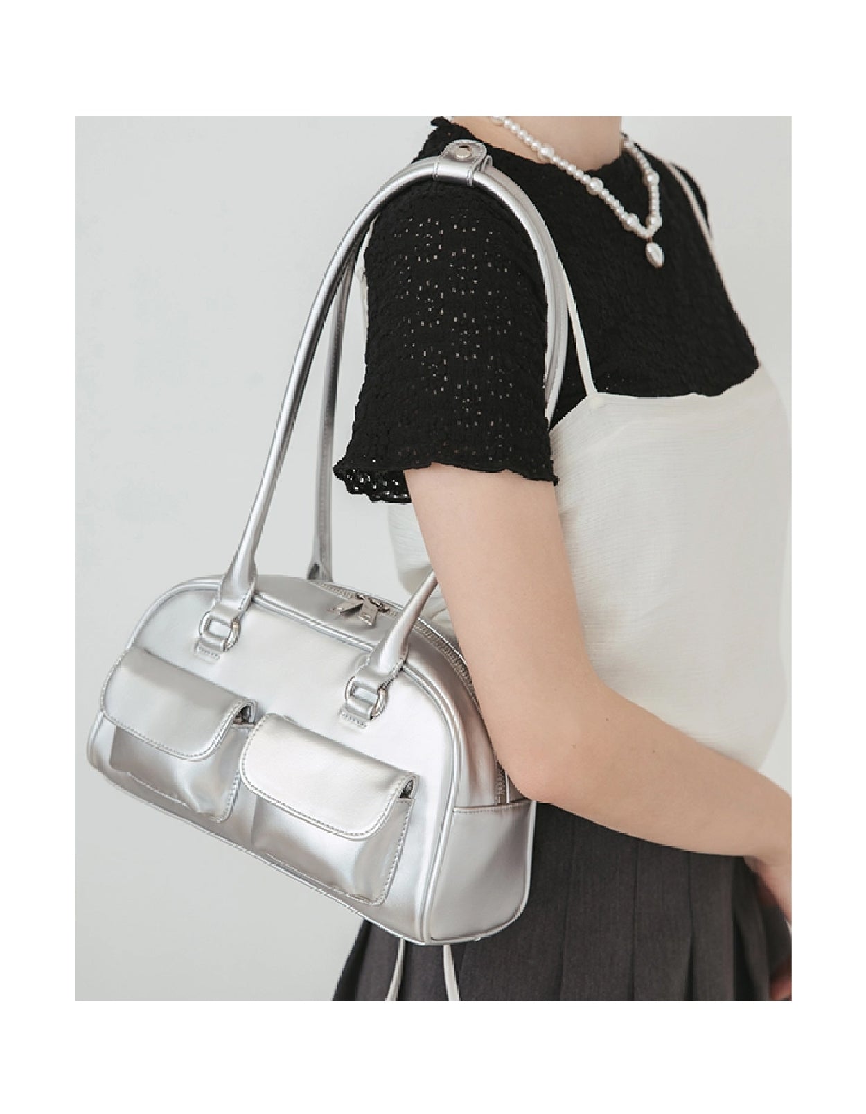 Double-Pocket Retro Bowling Handbag